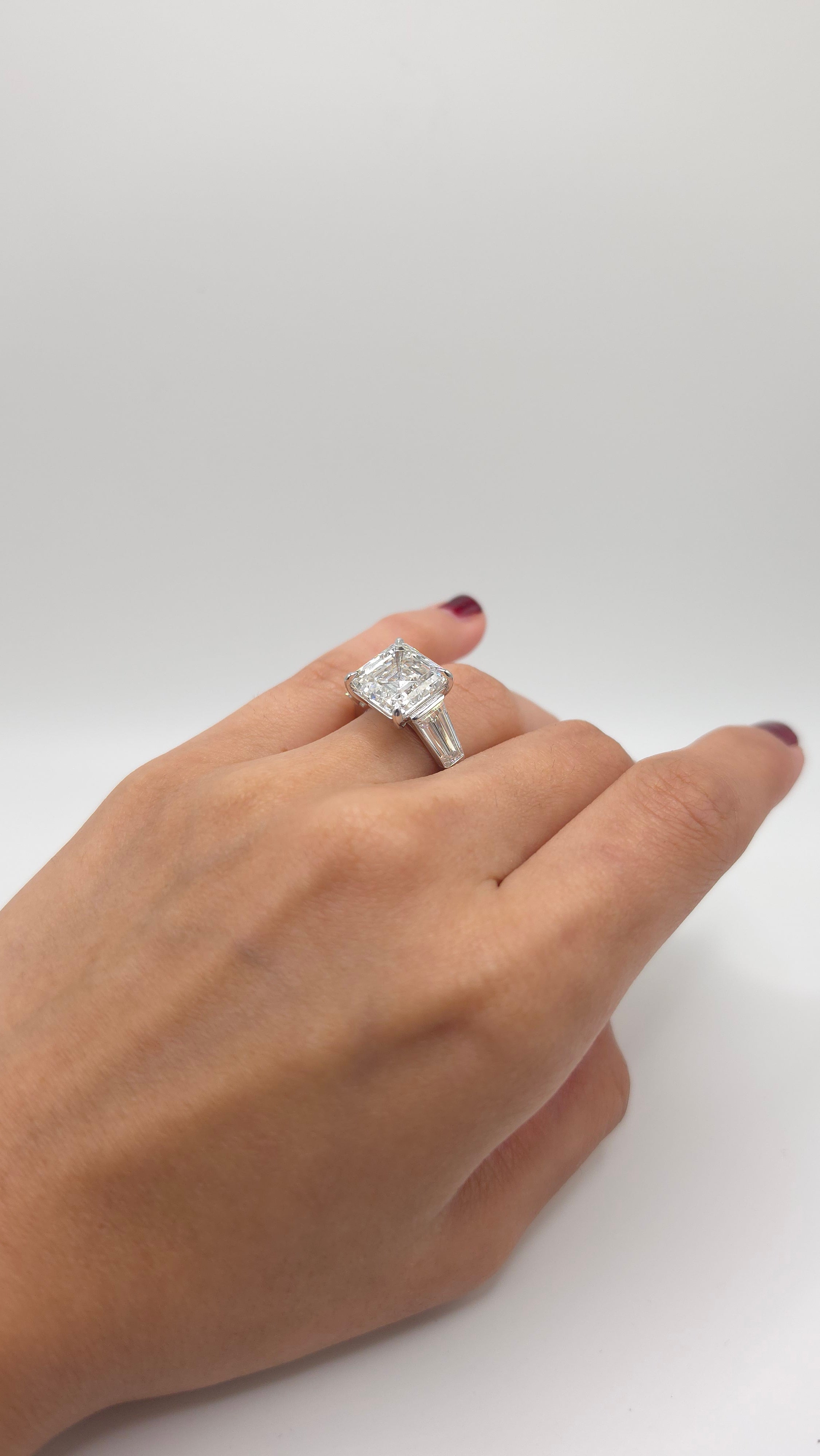 9.34 Ct Elegant Asscher Solitaire Ring with Tapered Baguette Side Diamonds