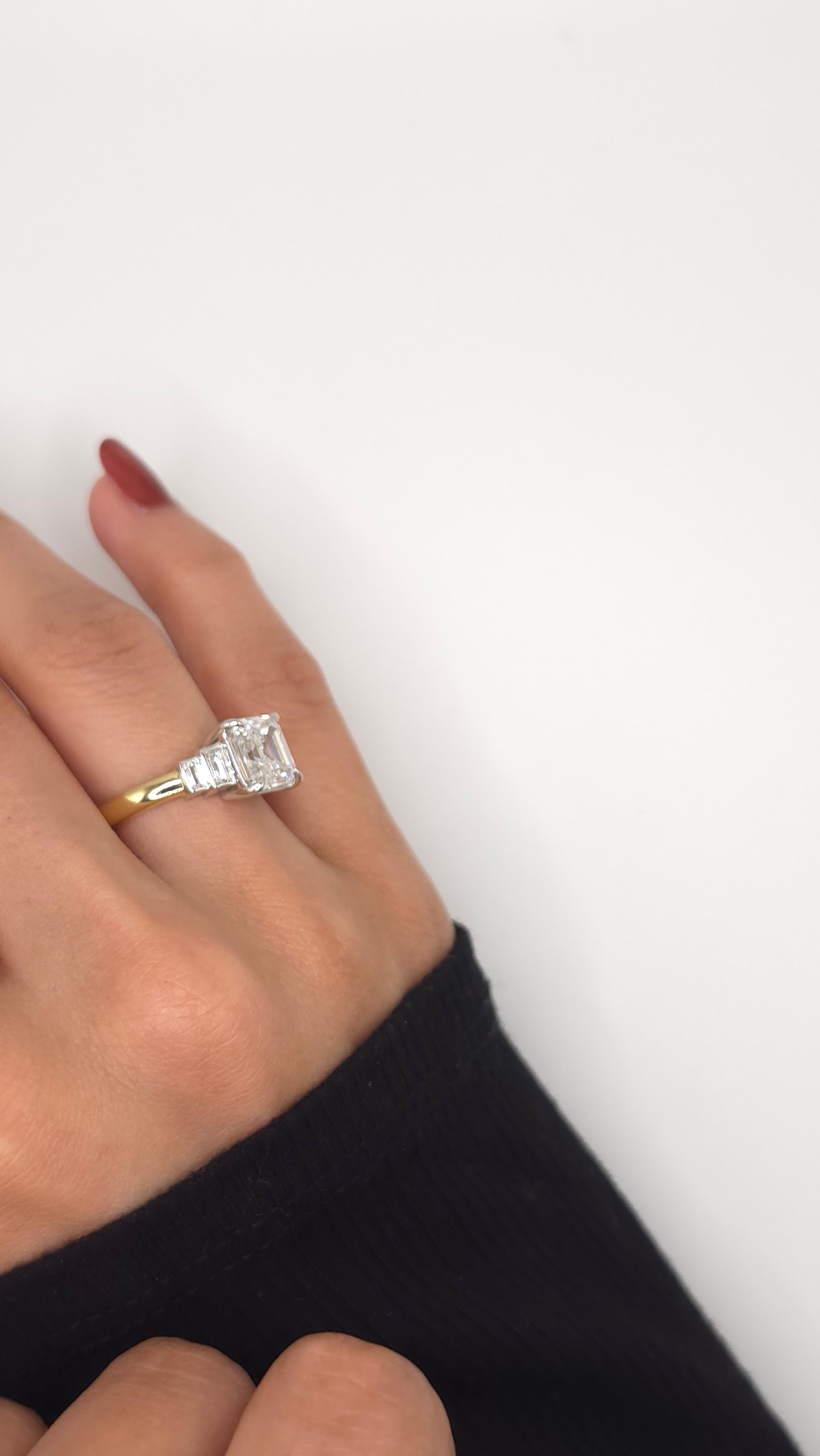 3.43 Ct 14K Yellow & White Gold Asscher Cut Diamond Ring with Baguette Side Diamonds