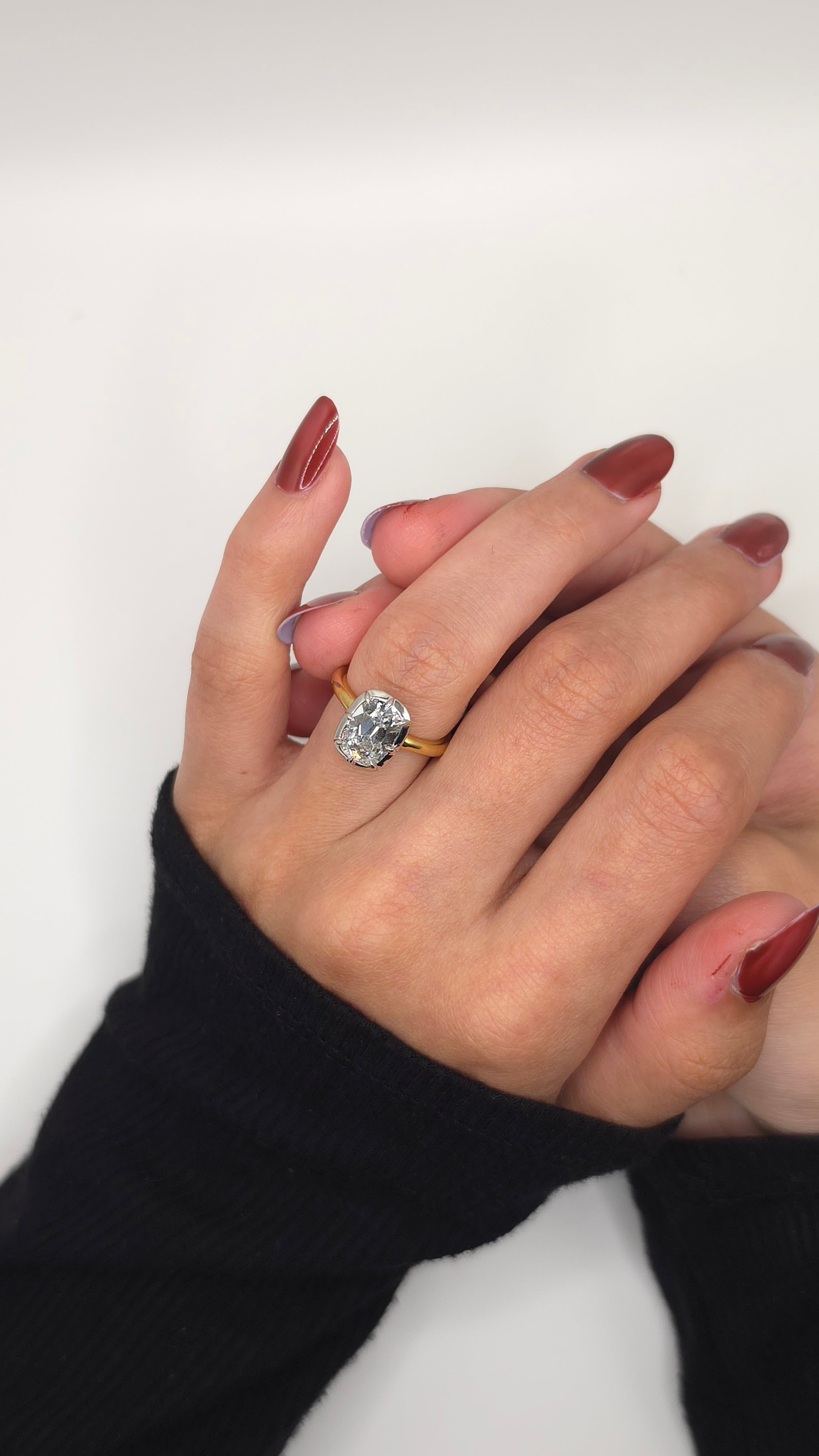 2.01 Ct 14K Yellow & White Gold Cushion Solitaire Ring with Full Bezel Setting