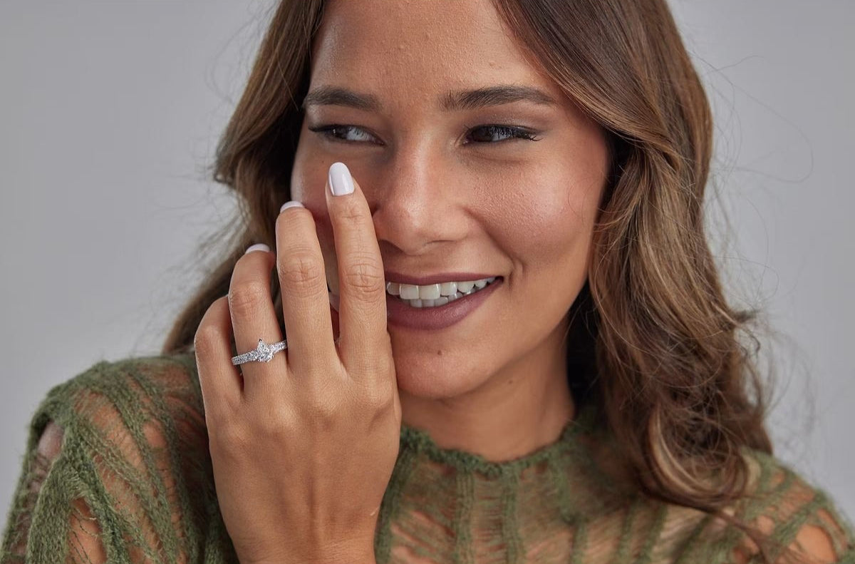 1.50 Ctw Pear Lab Grown Diamond Engagement Ring with Double Row Side