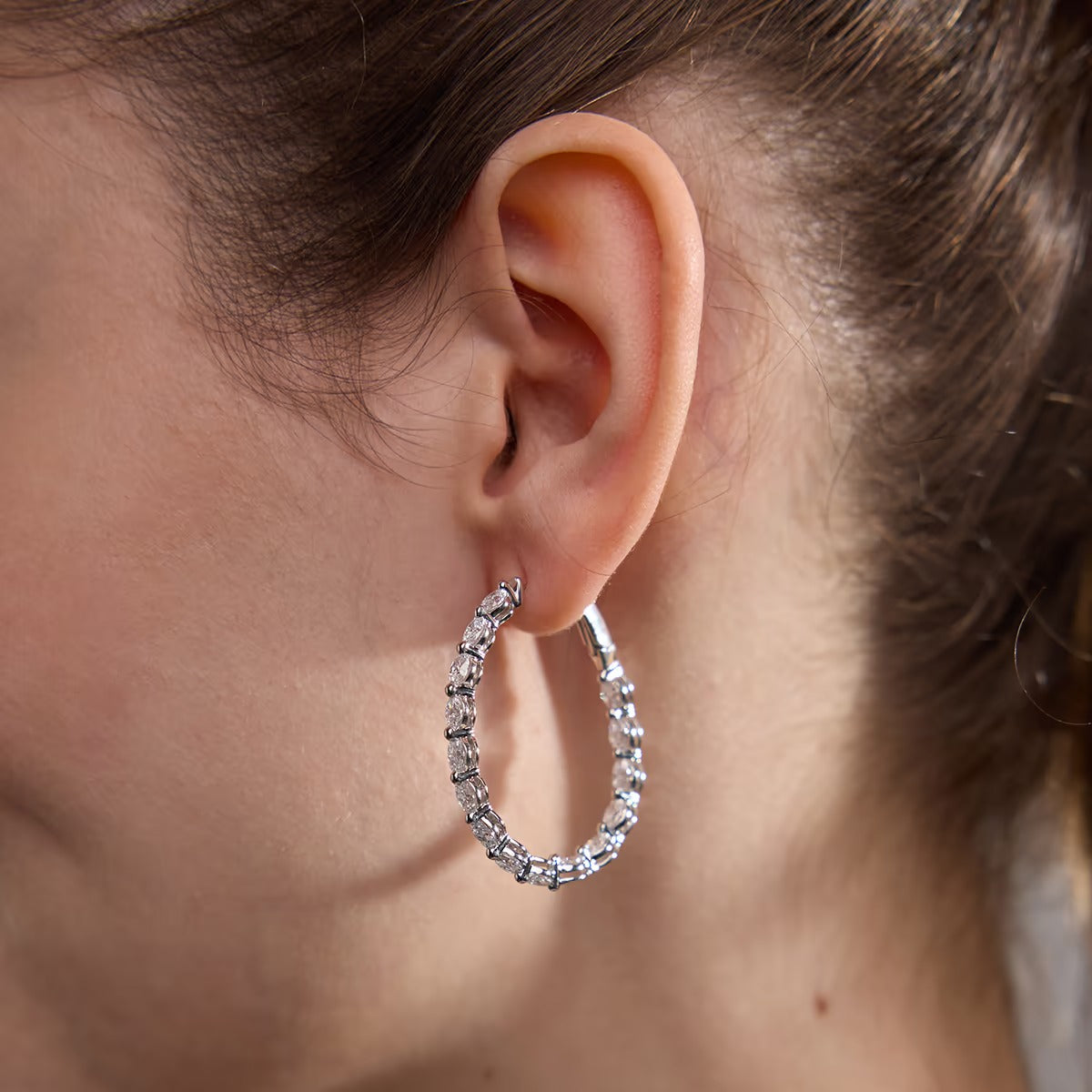4Ct Oval Lab Grown Diamond Inside Out Hoop Earrings