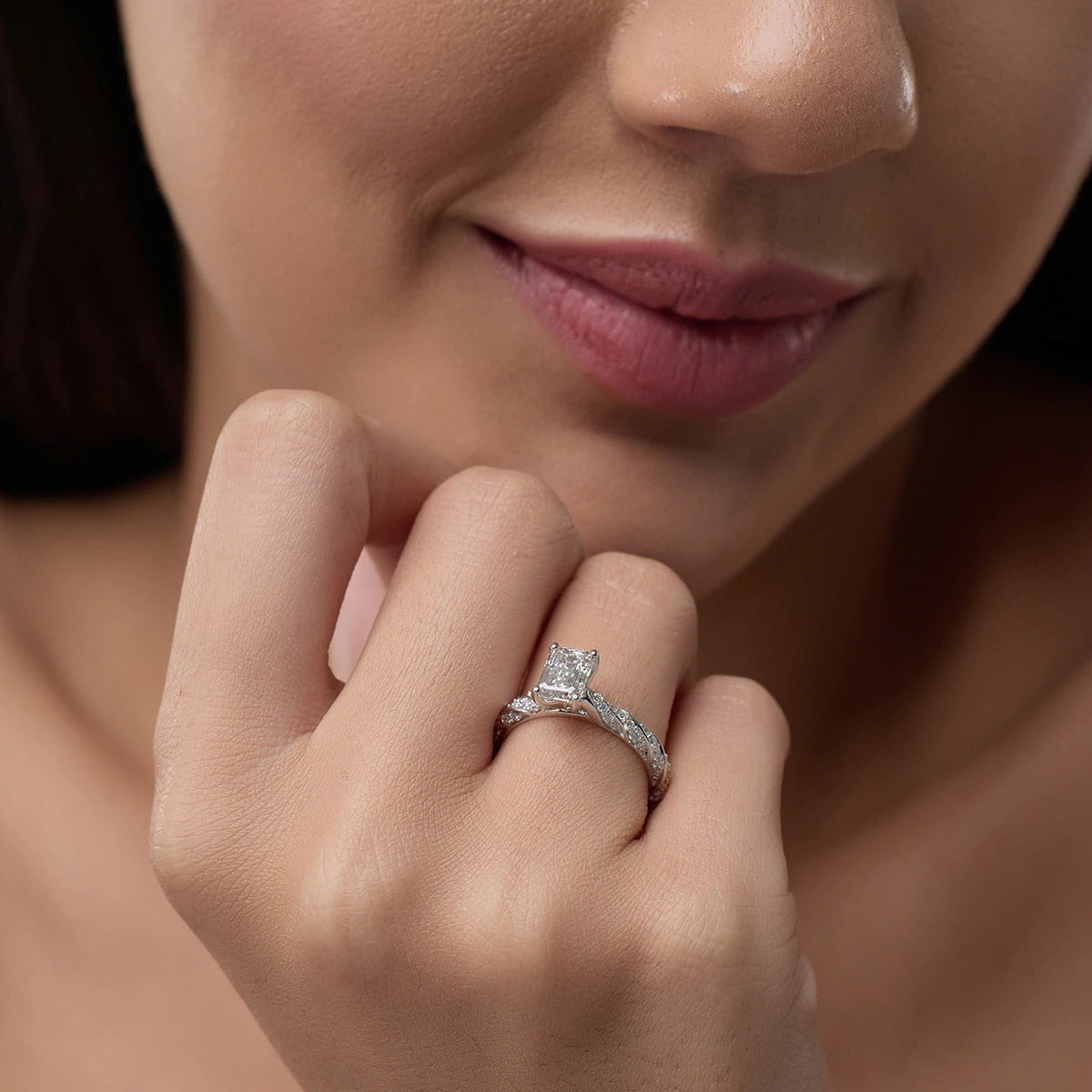 5.50 ctw Emerald Lab Grown Diamond Ribbon Engagement Ring