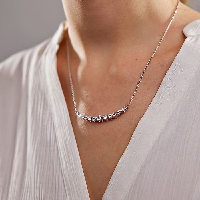 2.00 Ct Round Lab Grown Diamond Curved Center Fashion Necklace