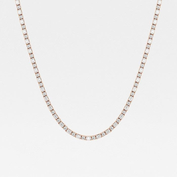 15.00 Ct Emerald Alternating Round Lab Grown Diamond Tennis Necklace