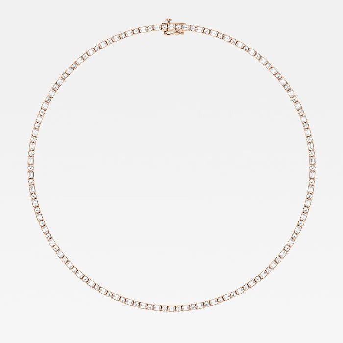 15.00 Ct Emerald Alternating Round Lab Grown Diamond Tennis Necklace