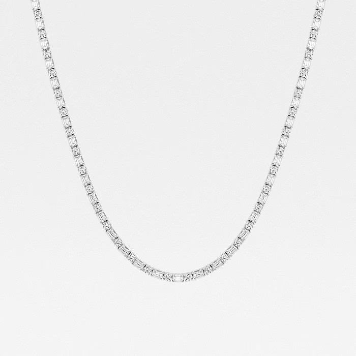 15.00 Ct Emerald Alternating Round Lab Grown Diamond Tennis Necklace