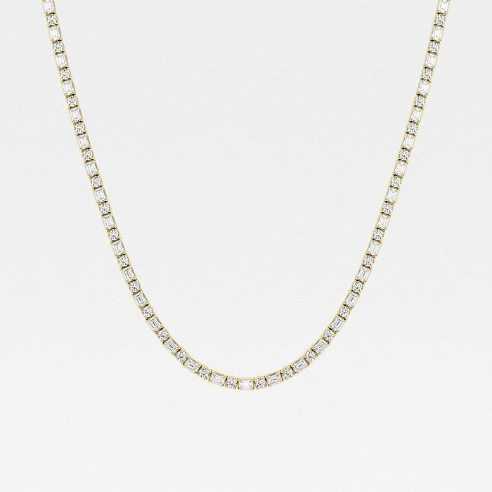 15.00 Ct Emerald Alternating Round Lab Grown Diamond Tennis Necklace