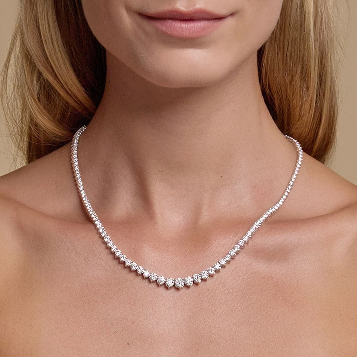 22.00 Ct Round Lab Grown Diamond Graduated Riviera Tennis Necklace