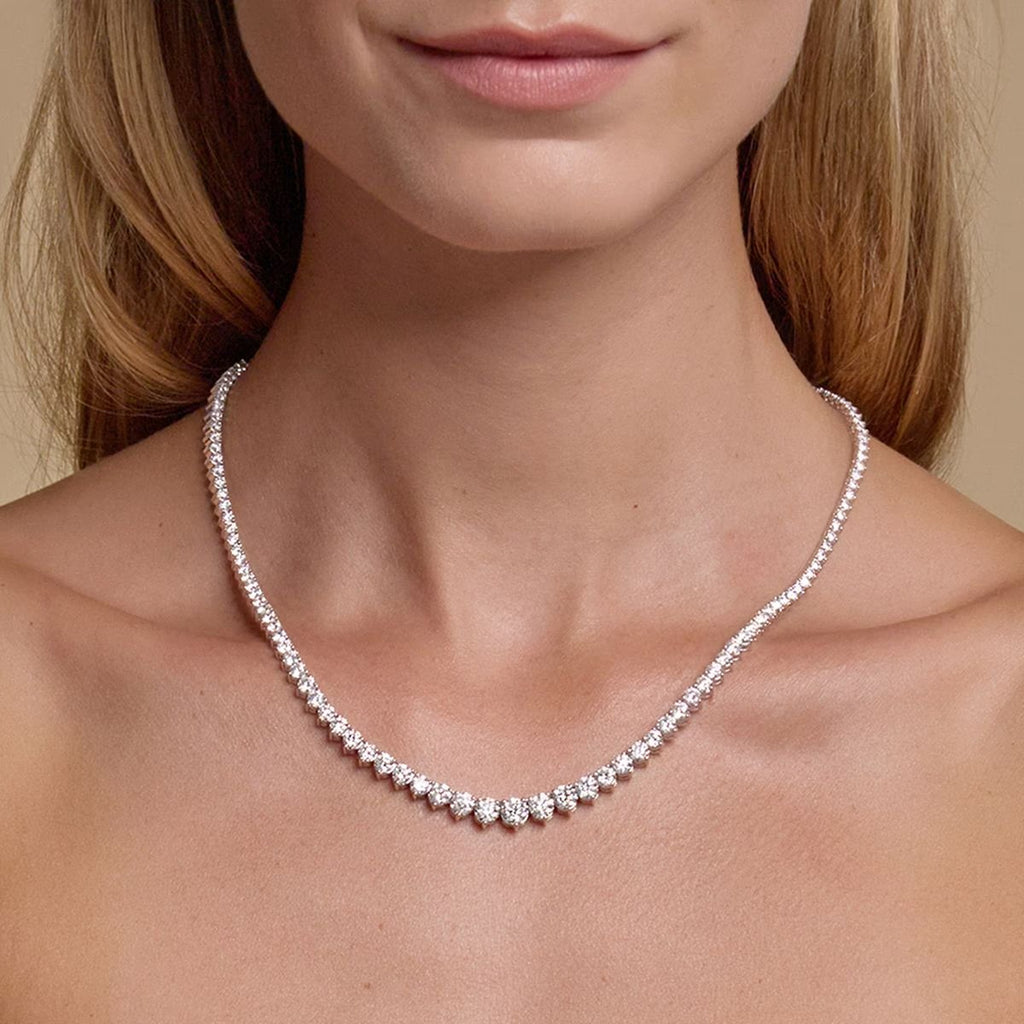 20.00 Ct Round Lab Grown Diamond Graduated Riviera Tennis Necklace