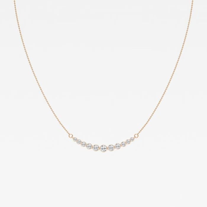1.00 Ct Round Lab Grown Diamond Curved Center Fashion Necklace