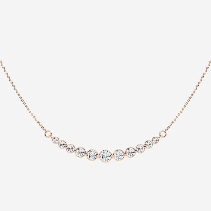 1.00 Ct Round Lab Grown Diamond Curved Center Fashion Necklace