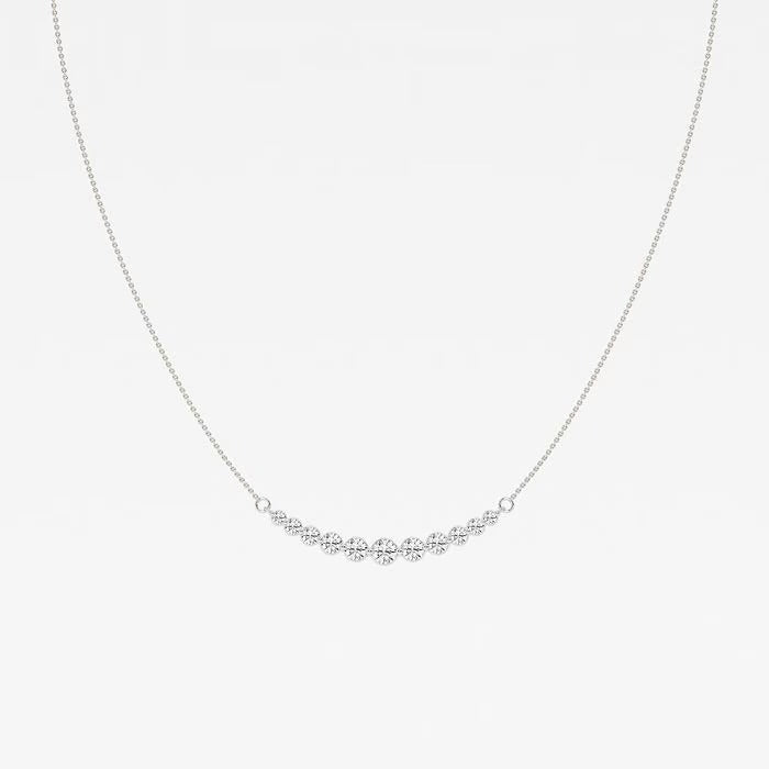 1.00 Ct Round Lab Grown Diamond Curved Center Fashion Necklace