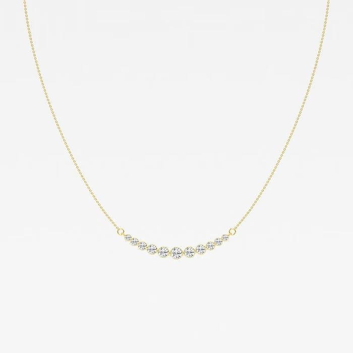 1.00 Ct Round Lab Grown Diamond Curved Center Fashion Necklace