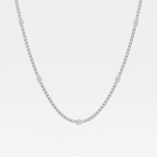 10.00 Ct Oval & Round Lab Grown Diamond Station Tennis Necklace