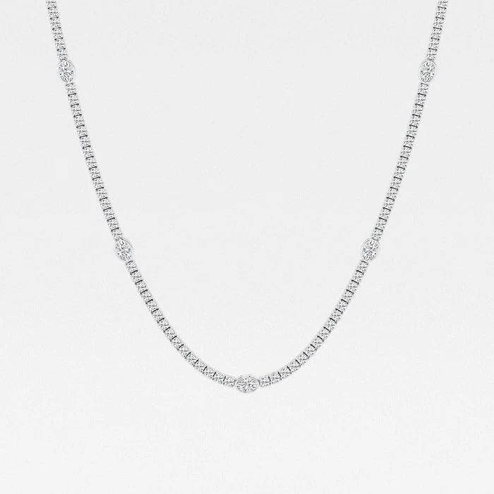 10.00 Ct Round With Oval Lab Grown Diamond Station Tennis Necklace