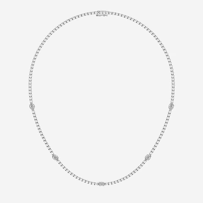 10.00 Ct Oval & Round Lab Grown Diamond Station Tennis Necklace