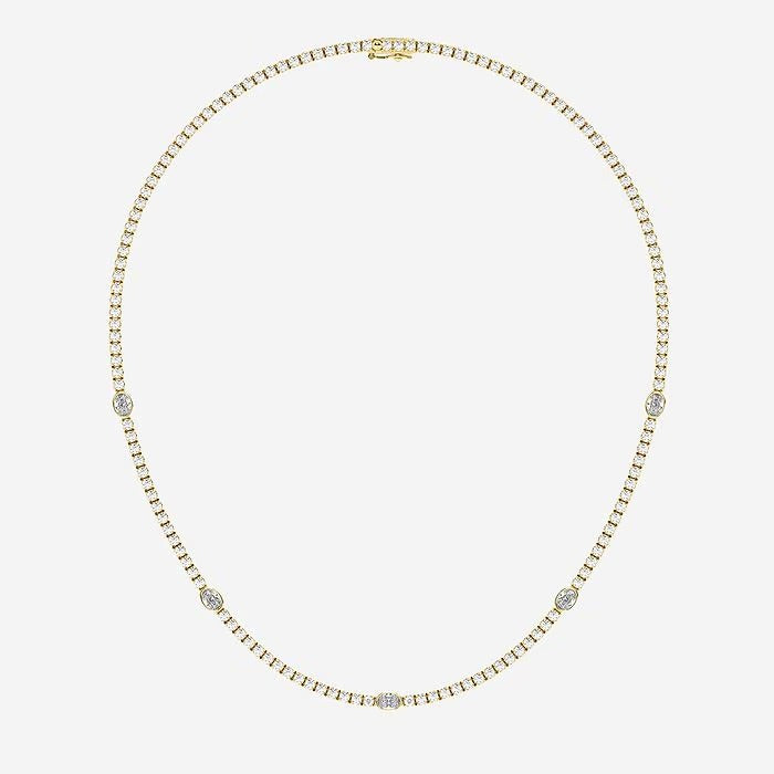 10.00 Ct Oval & Round Lab Grown Diamond Station Tennis Necklace