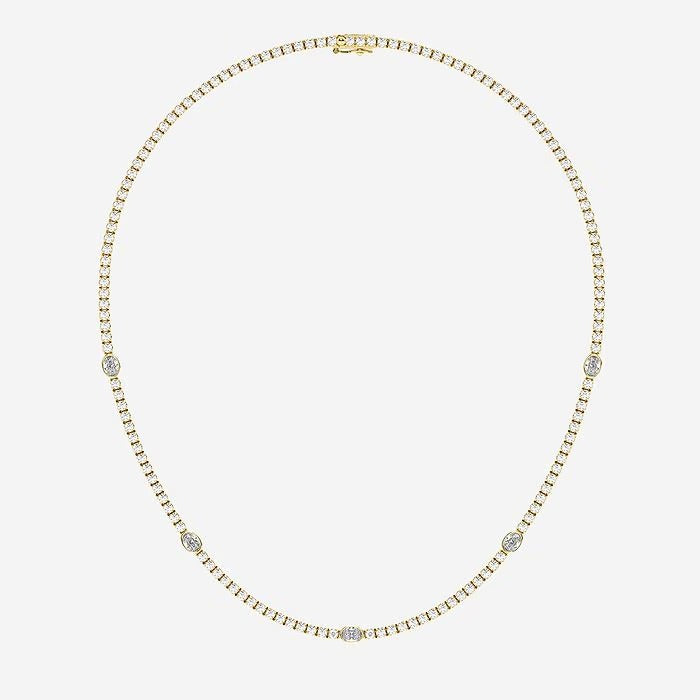10.00 Ct Oval & Round Lab Grown Diamond Station Tennis Necklace