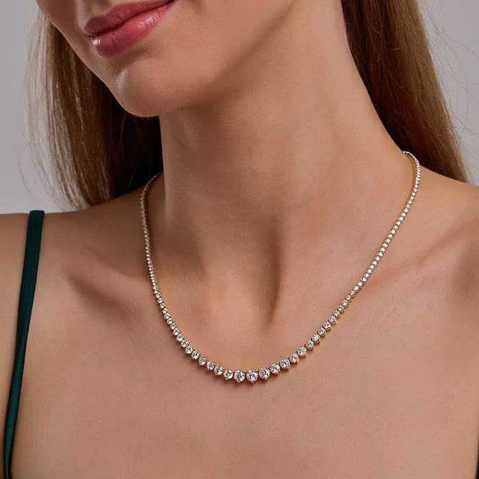 10.00 Ct Round Lab Grown Diamond Graduated Riviera Tennis Necklace