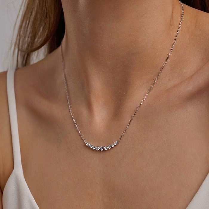 1.00 Ct Round Lab Grown Diamond Curved Center Fashion Necklace