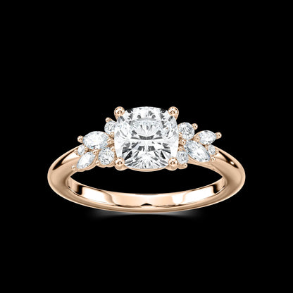 1.75 Ct In Square Cushion Bardot Scallop Engagement Ring