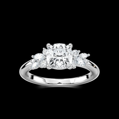 1.75 Ct In Square Cushion Bardot Scallop Engagement Ring