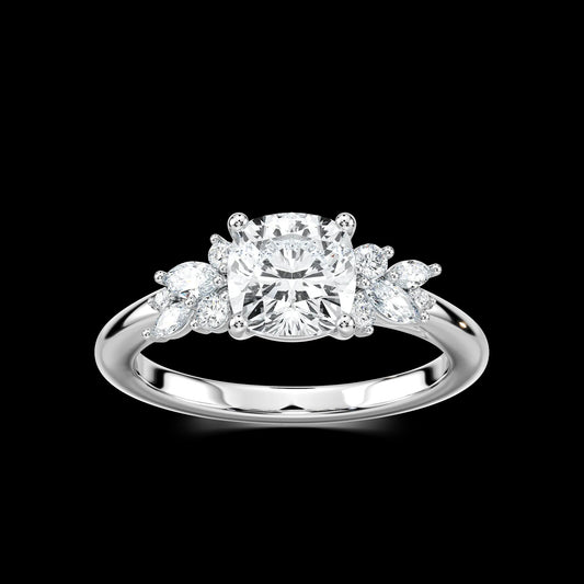 1.75 Ct In Square Cushion Bardot Scallop Engagement Ring