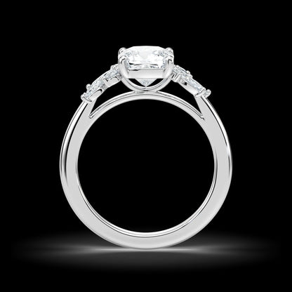 1.75 Ct In Square Cushion Bardot Scallop Engagement Ring