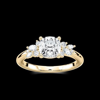 1.75 Ct In Square Cushion Bardot Scallop Engagement Ring