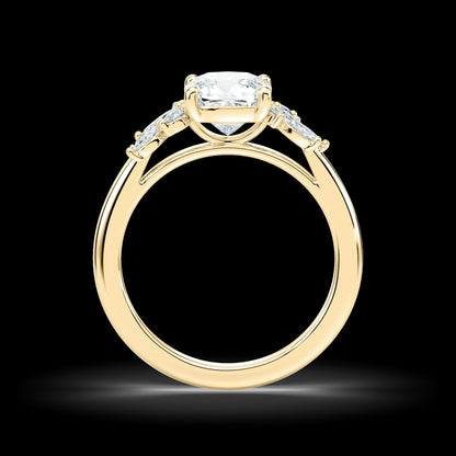 1.75 Ct In Square Cushion Bardot Scallop Engagement Ring