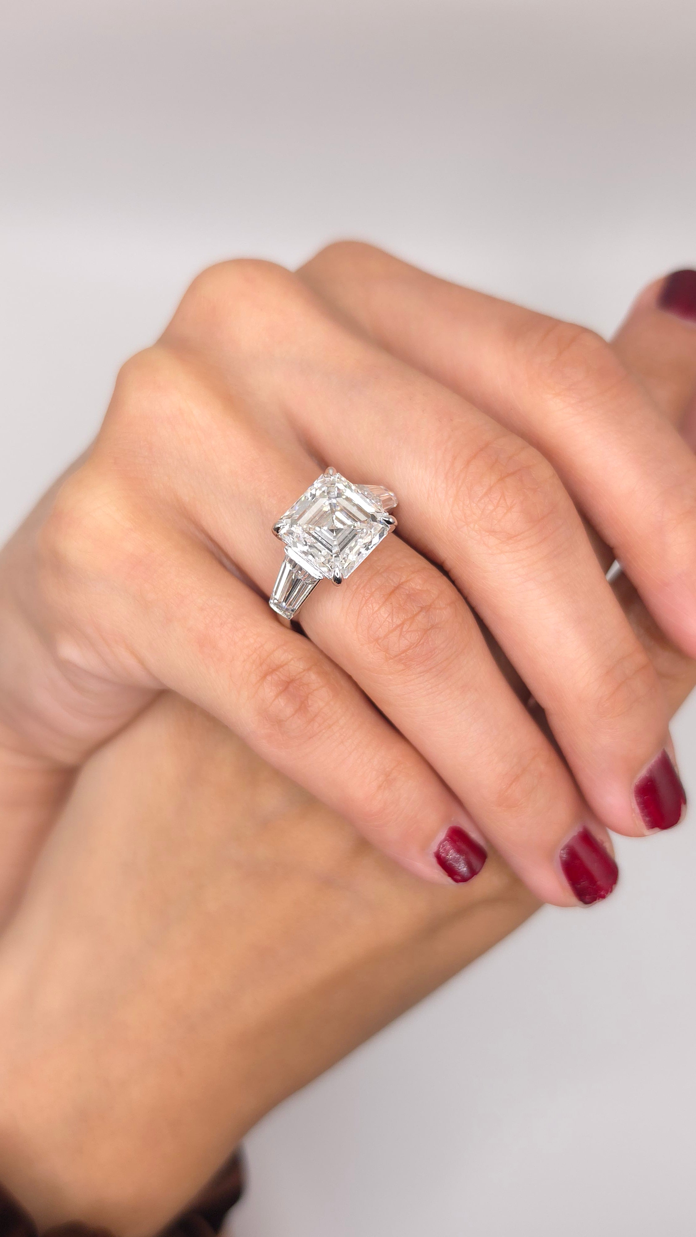 9.34 Ct Elegant Asscher Solitaire Ring with Tapered Baguette Side Diamonds