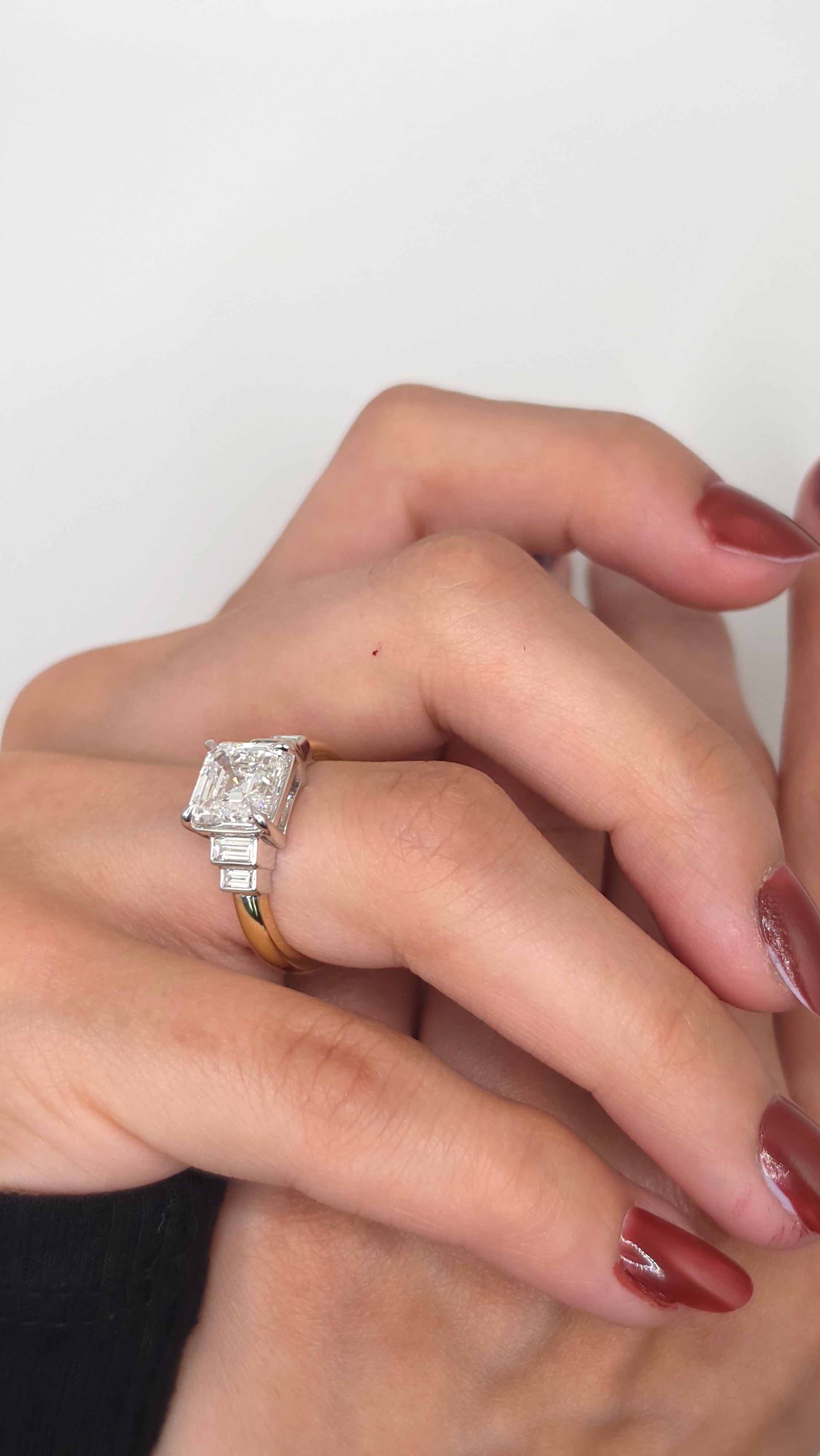 3.43 Ct 14K Yellow & White Gold Asscher Cut Diamond Ring with Baguette Side Diamonds