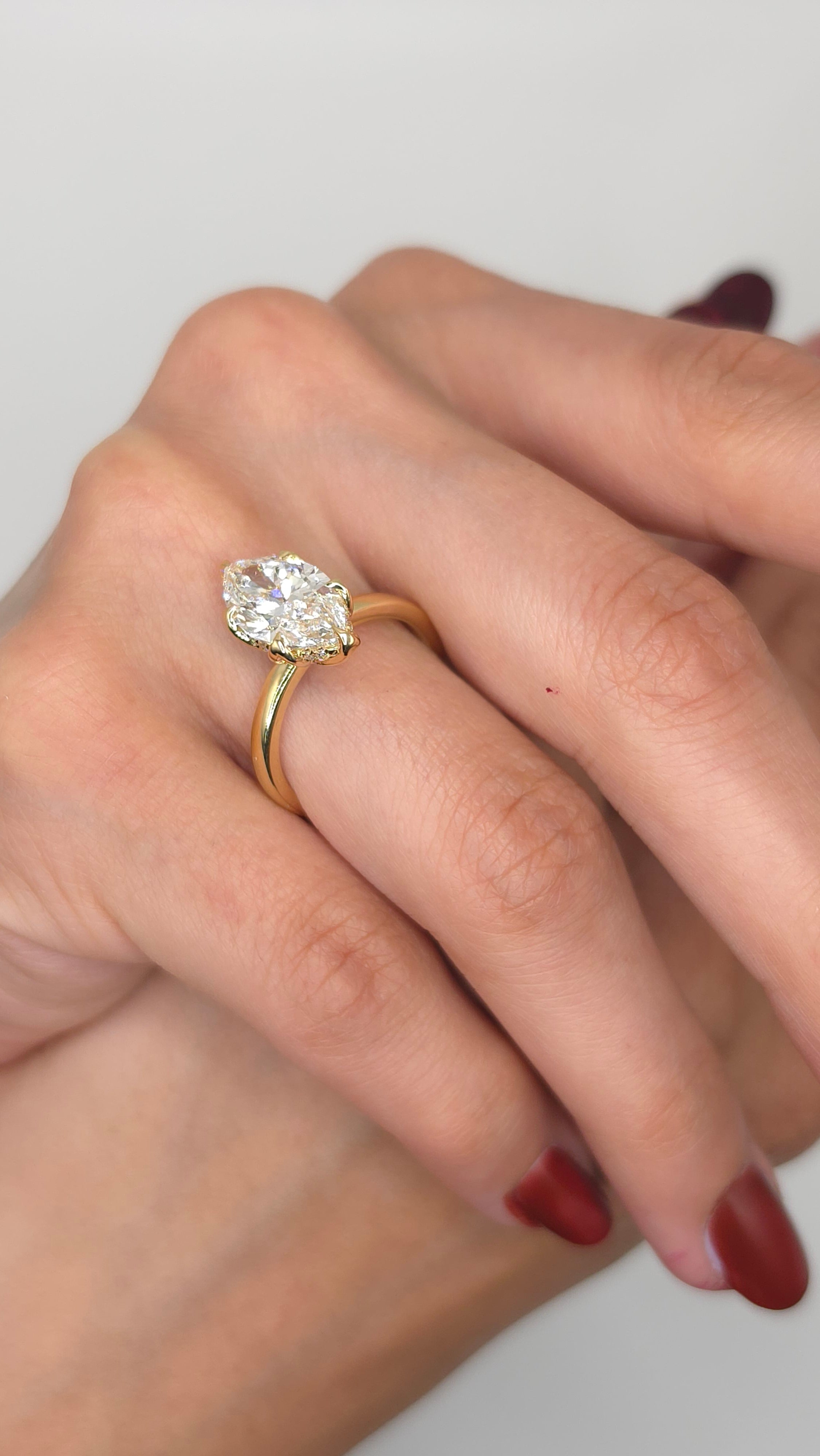 3.12 Ct Marquise Cut Lab Grown Diamond Hidden Halo Engagement Ring in Yellow Gold