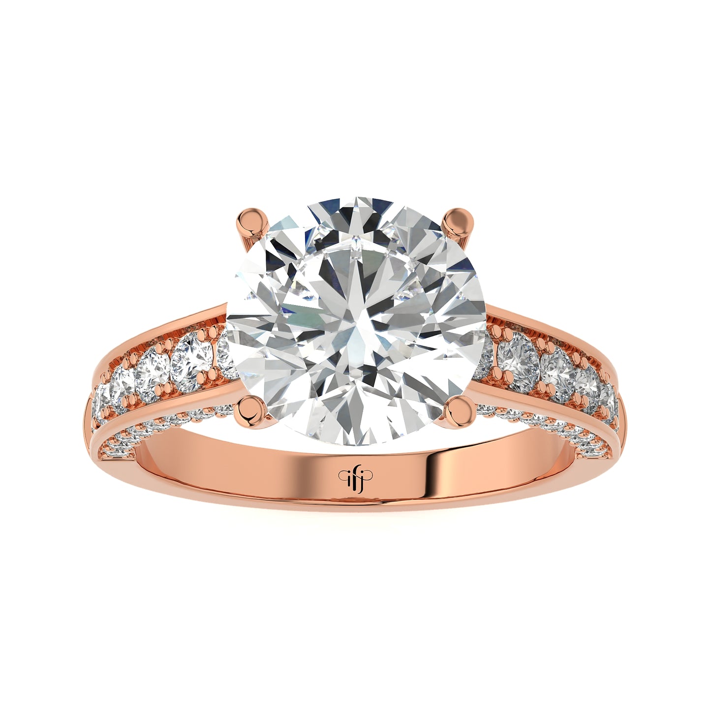 3.34 Ct Solitaire Zircon Engagement Ring with Side Stones & Wedding Rings