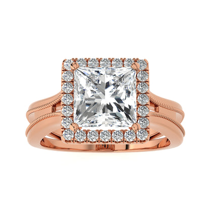 3.03 Ct Engagement Ring with Halo/Pave & Wedding Rings