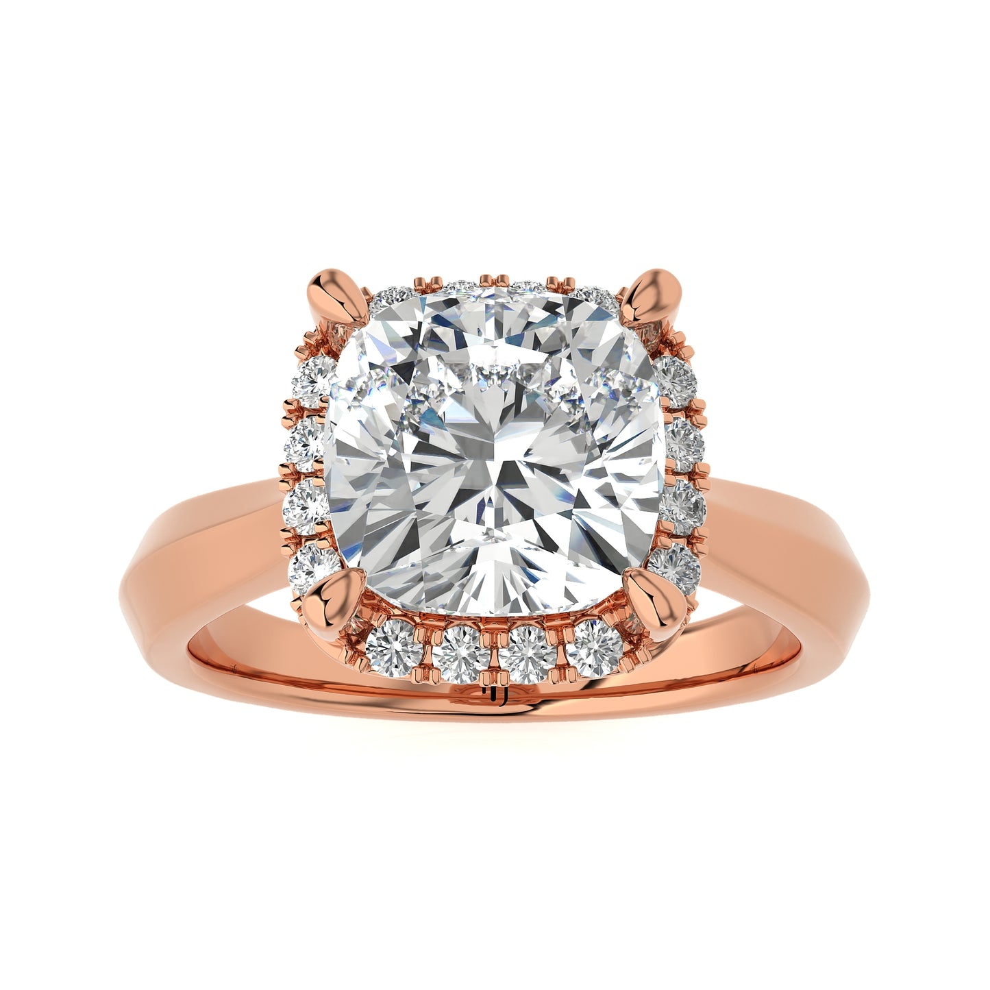 3.27 Ct Halo Cushion & Round Engagement Ring & Wedding Ring