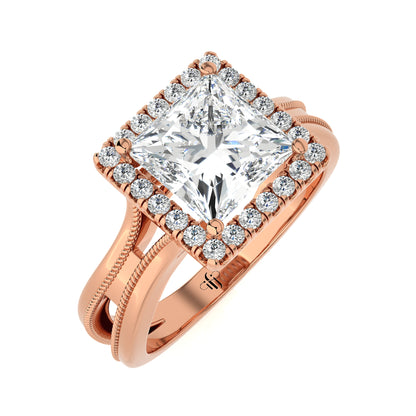 3.03 Ct Engagement Ring with Halo/Pave & Wedding Rings