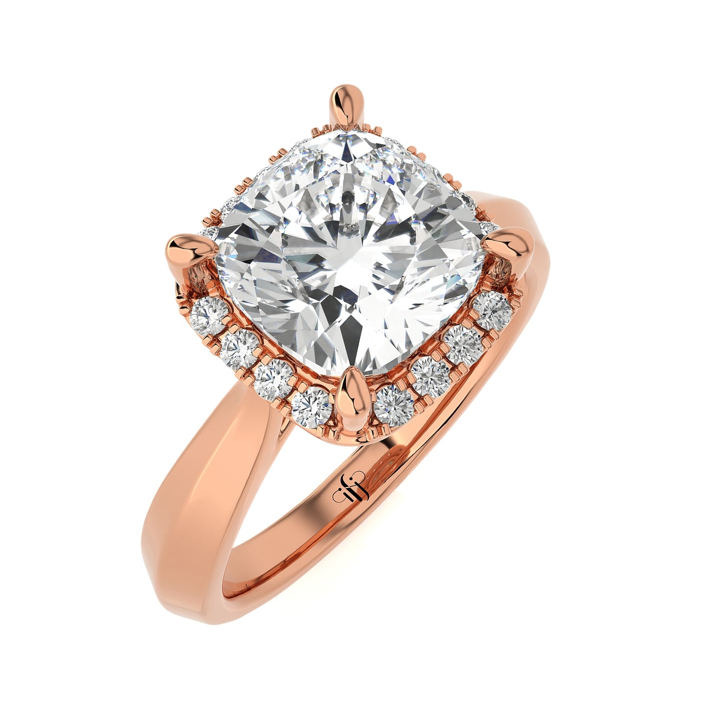 3.27 Ct Halo Cushion & Round Engagement Ring & Wedding Ring