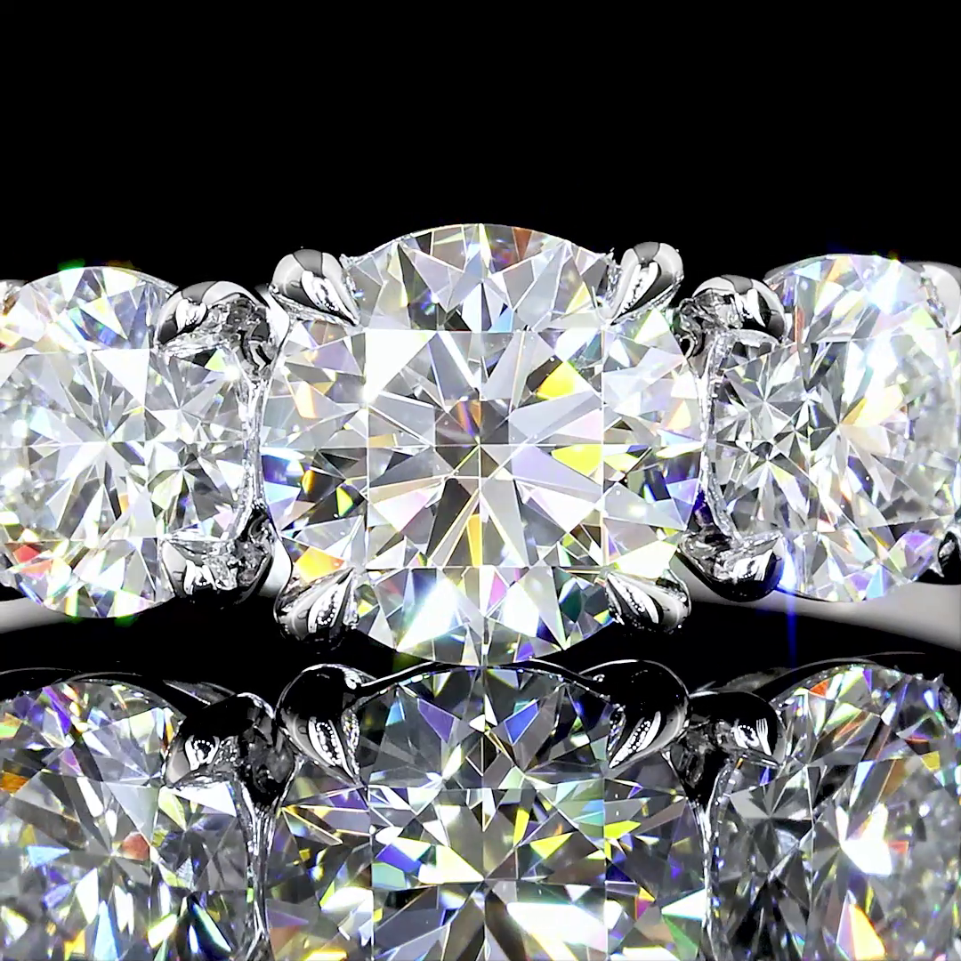 1.40 Cts 14K WHITE GOLD Round Shape 3 Stones Ring