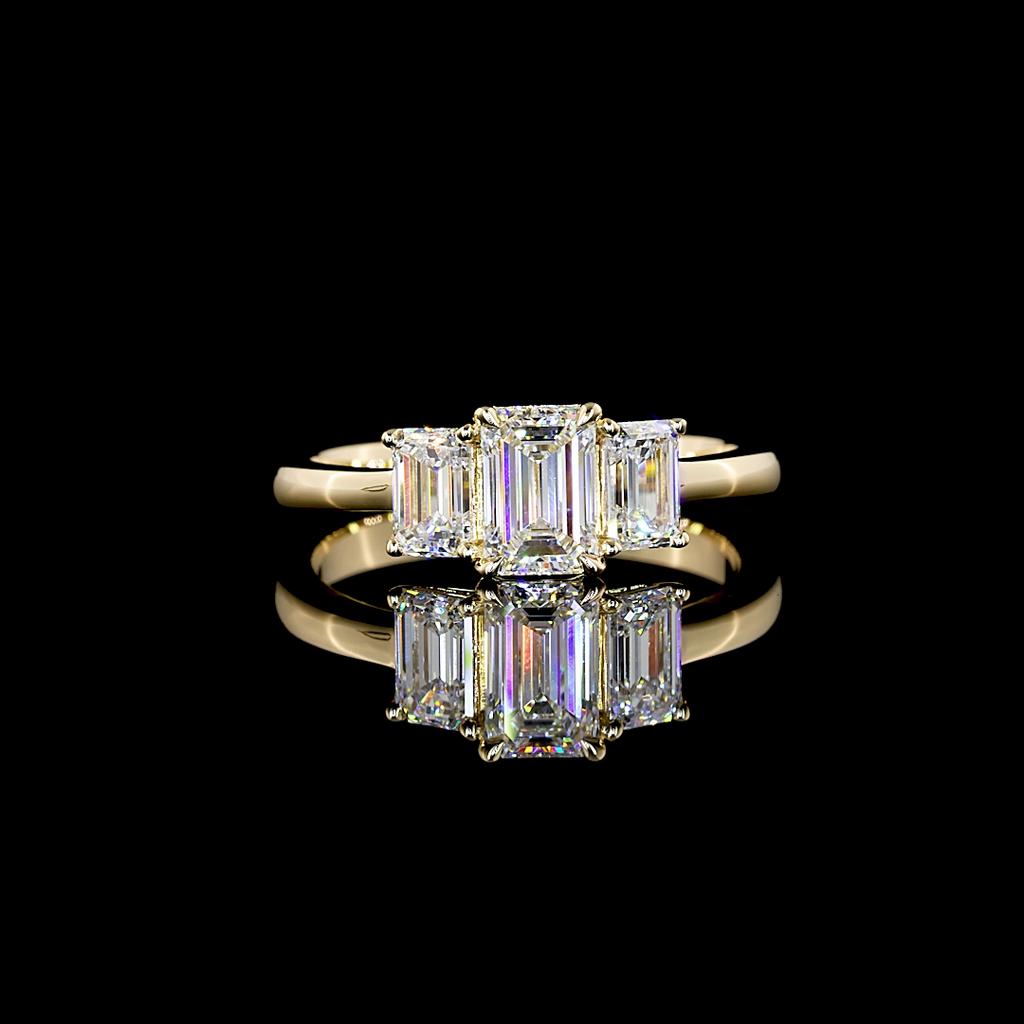 1.39 Cts 14K YELLOW GOLD Emerald Shape 3 Stones Ring