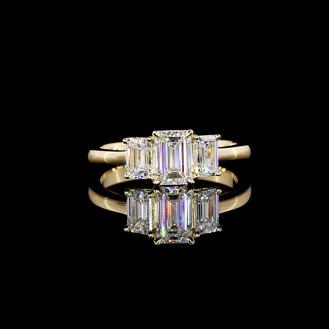 1.39 Cts 14K YELLOW GOLD Emerald Shape 3 Stones Ring