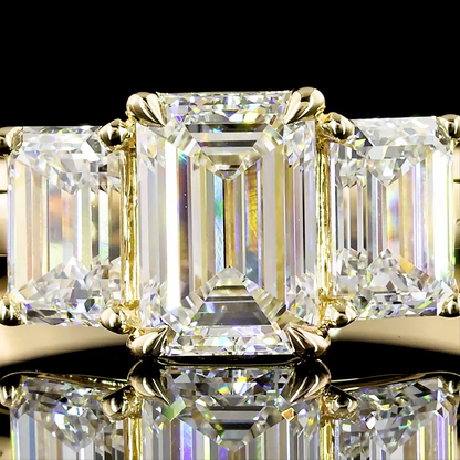 1.39 Cts 14K YELLOW GOLD Emerald Shape 3 Stones Ring