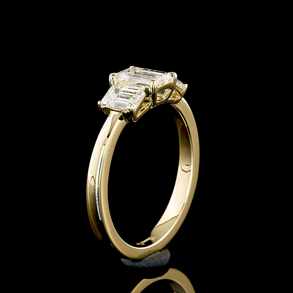 1.39 Cts 14K YELLOW GOLD Emerald Shape 3 Stones Ring