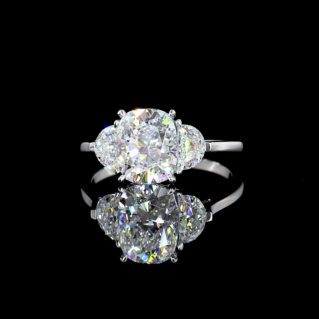 2.51 Cts 14K WHITE GOLD Cushion Modified Shape 3 Stones Ring