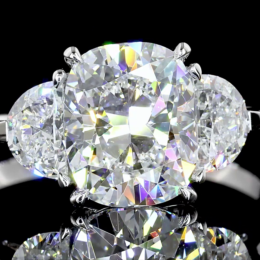 2.51 Cts 14K WHITE GOLD Cushion Modified Shape 3 Stones Ring