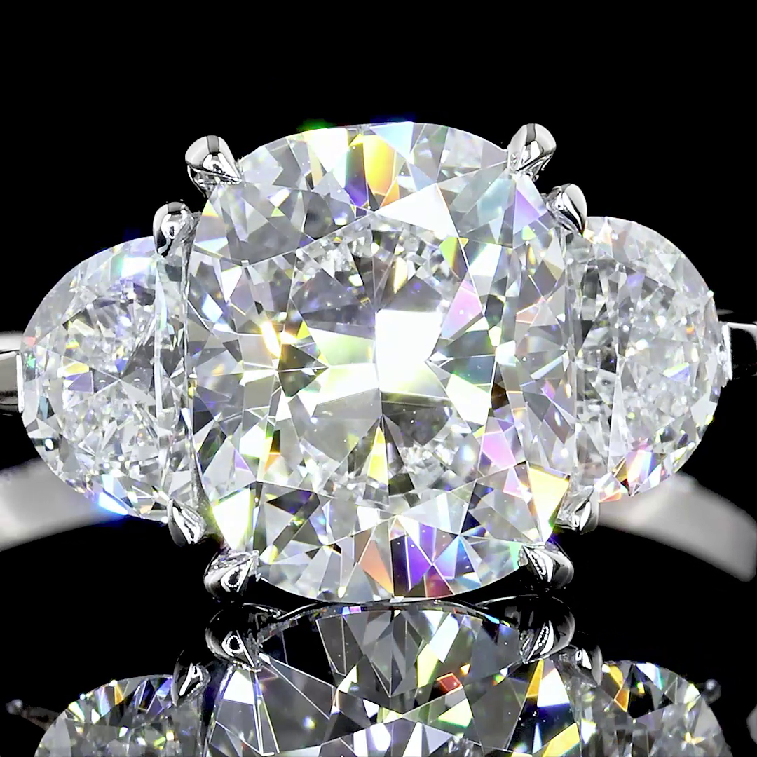 2.51 Cts 14K WHITE GOLD Cushion Modified Shape 3 Stones Ring