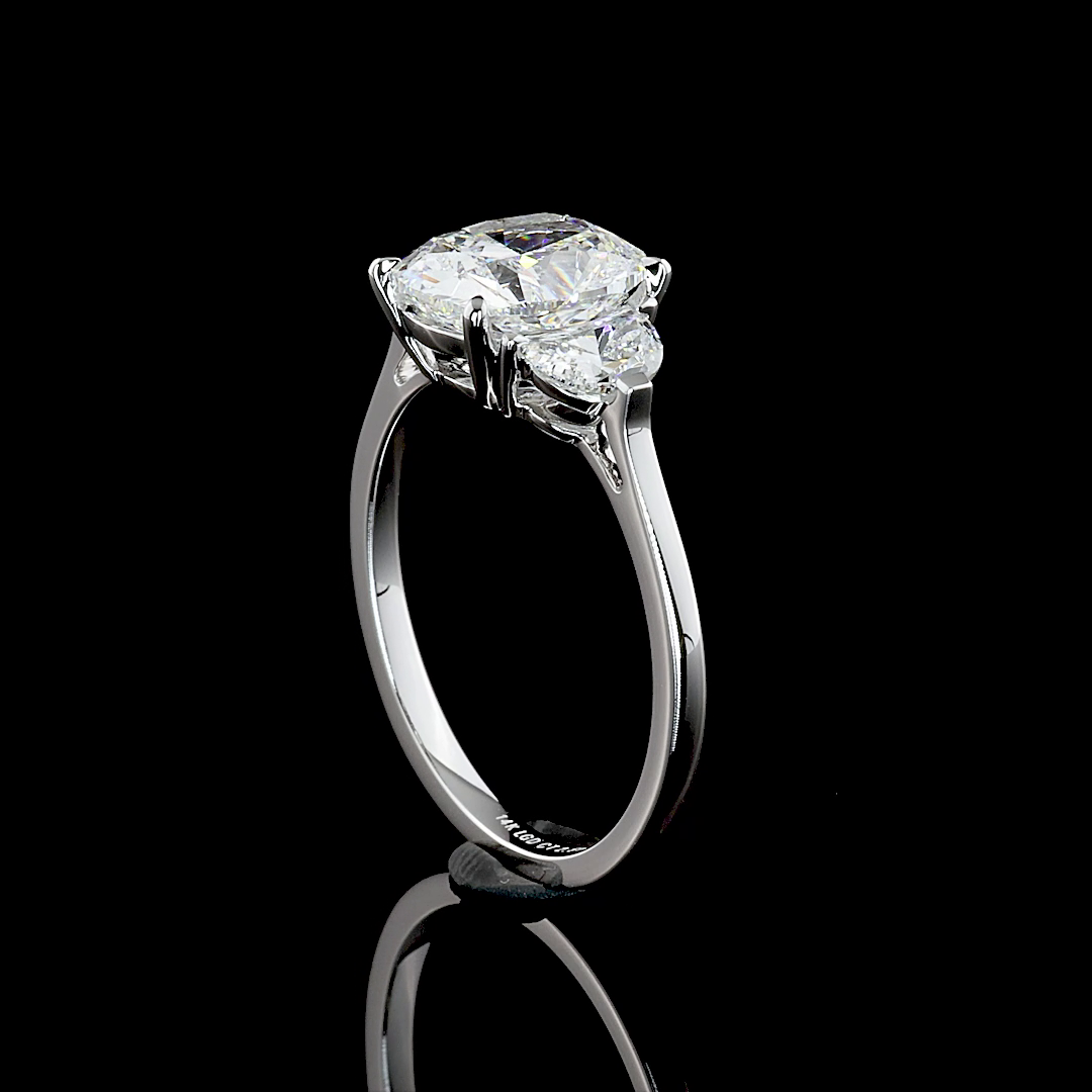 2.51 Cts 14K WHITE GOLD Cushion Modified Shape 3 Stones Ring