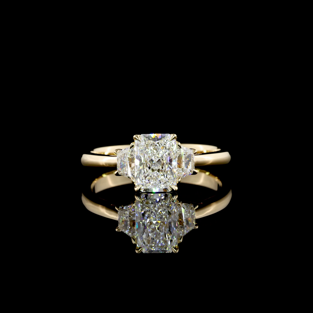 1.38 Ct 14K ab Grown Radiant and Baguette Side Stone Diamond Engagement Ring