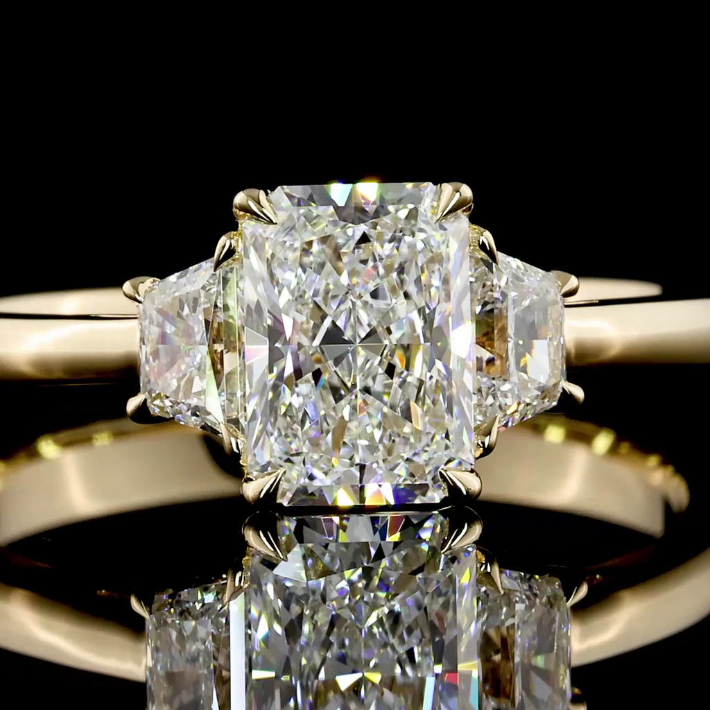 1.38 Ct 14K ab Grown Radiant and Baguette Side Stone Diamond Engagement Ring