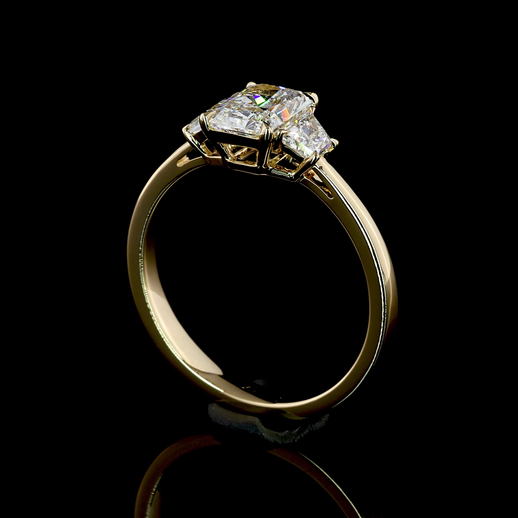 1.38 Ct 14K ab Grown Radiant and Baguette Side Stone Diamond Engagement Ring